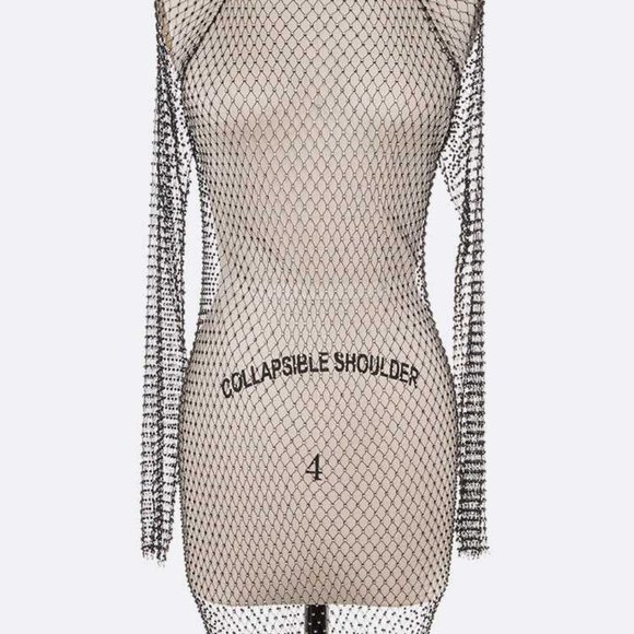 Rhinestone Fishnet Mesh Long Sleeve Dressy Cover Up - Black - Picture 2 of 4